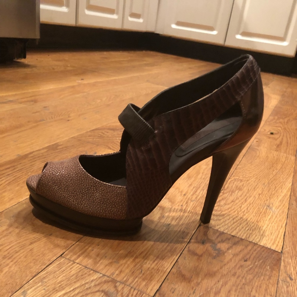 BCBG Brown Two-Tone Peep Toe High Heel Pump